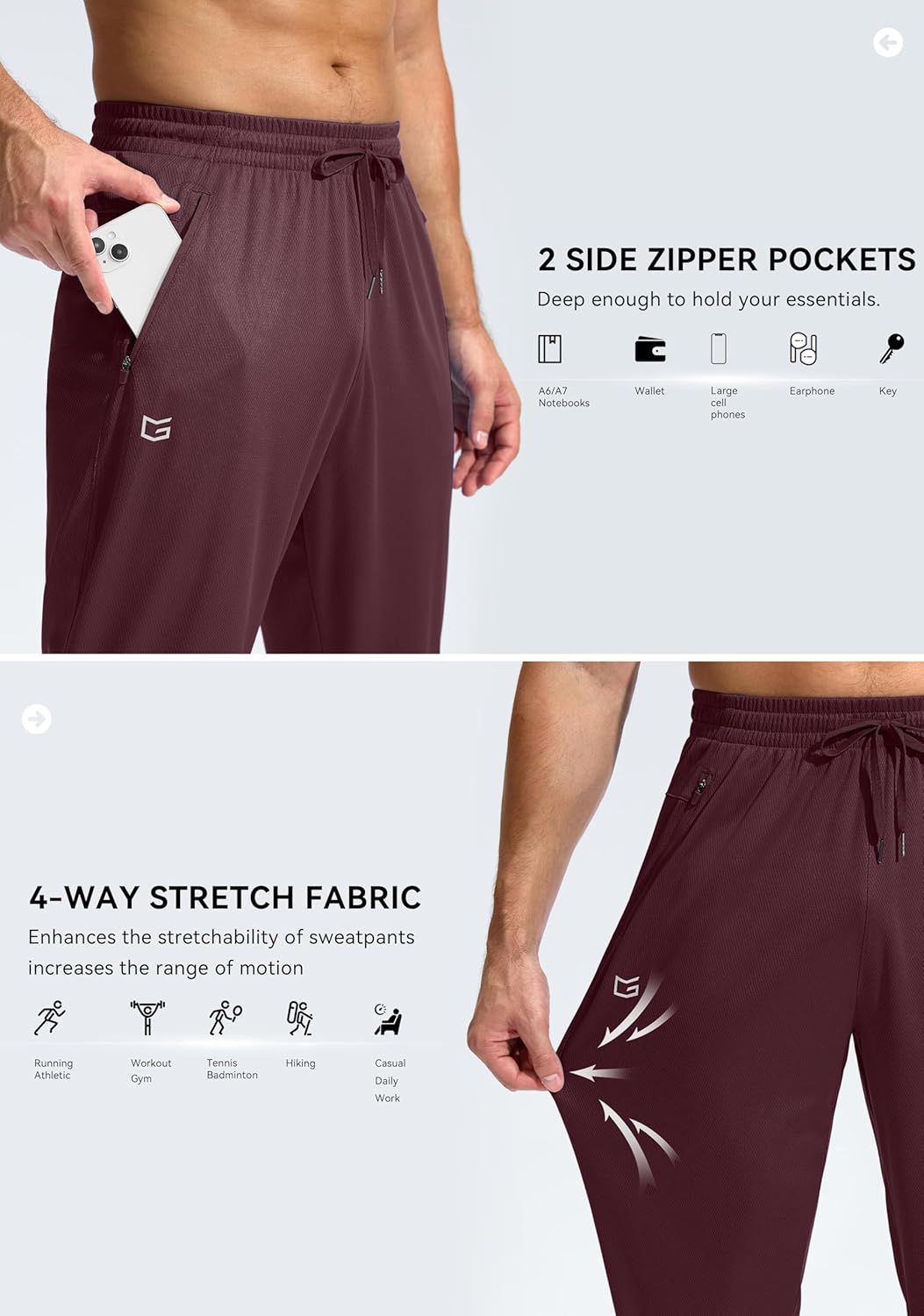G Gradual Men's Sweatpants with Zipper Pockets Lightweight Mesh Athletic Pants for Men Open Bottom Workout Gym Running - Image 4