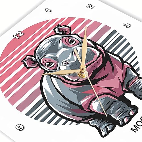 Miniatura 3 de 3dRose, Divertido lindo Moo Deng Baby Pigmeo Hipopótamo y Retro Sunrise, 10x10 Reloj de pared