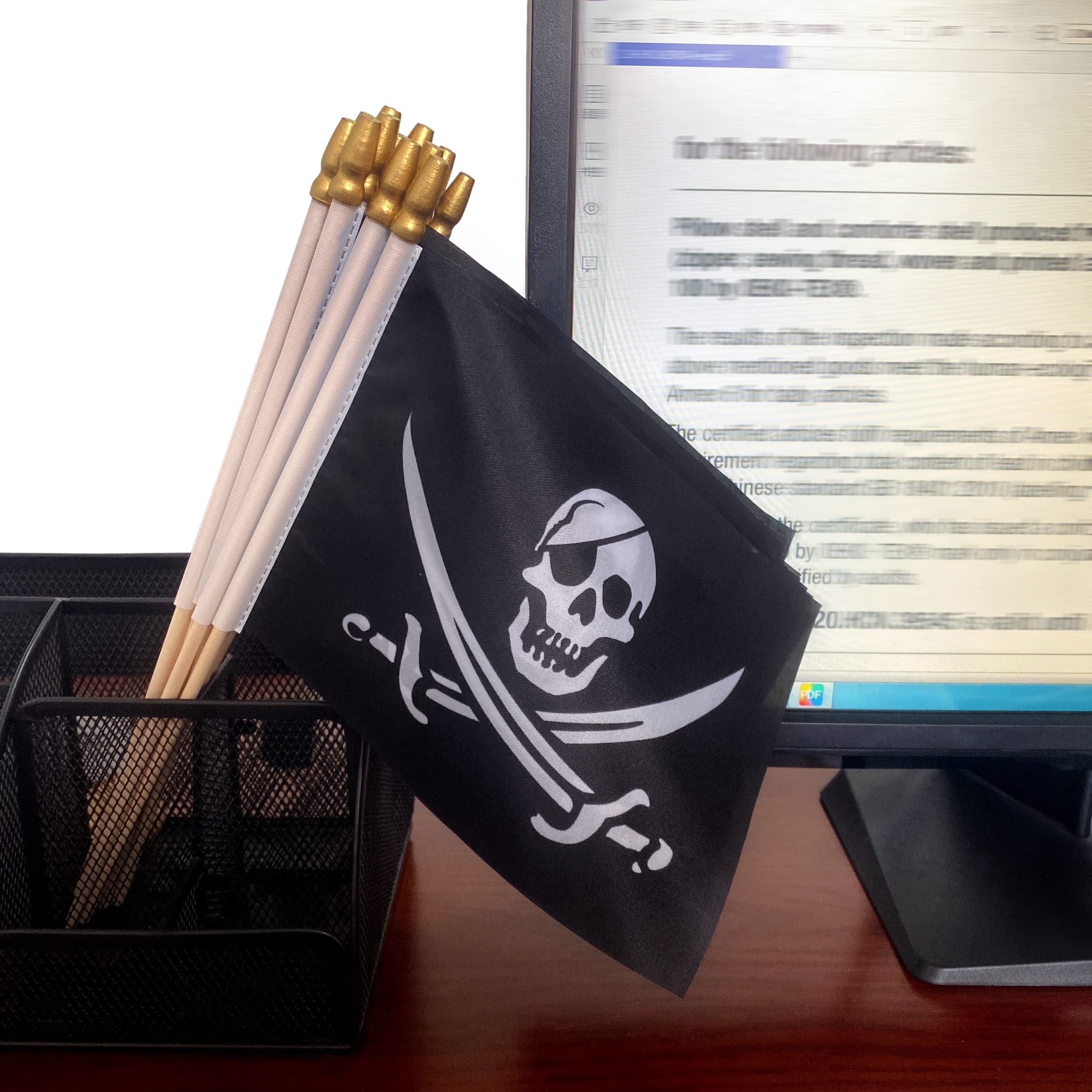 Sabre Pirate Enfant Drapeau De Table Pirate Jack Rackham 21x14cm - Petit Pavillon Bureau Corsaire | Polyester Haute Qualité Drapeau Table Pirate