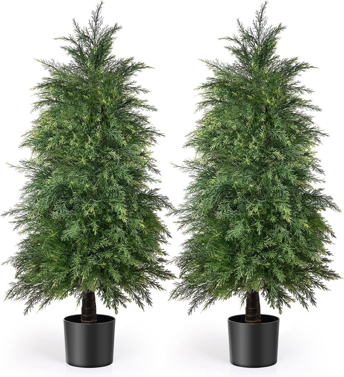 2 Pack 4ft Artificial Cedar Topiary Trees, Outdoor Artificial Plants for Front Porch Décor, Artificial Shrubs Fake Plants Uv Rated Potted Plants for Outdoor, Indoor, Front Door, Office