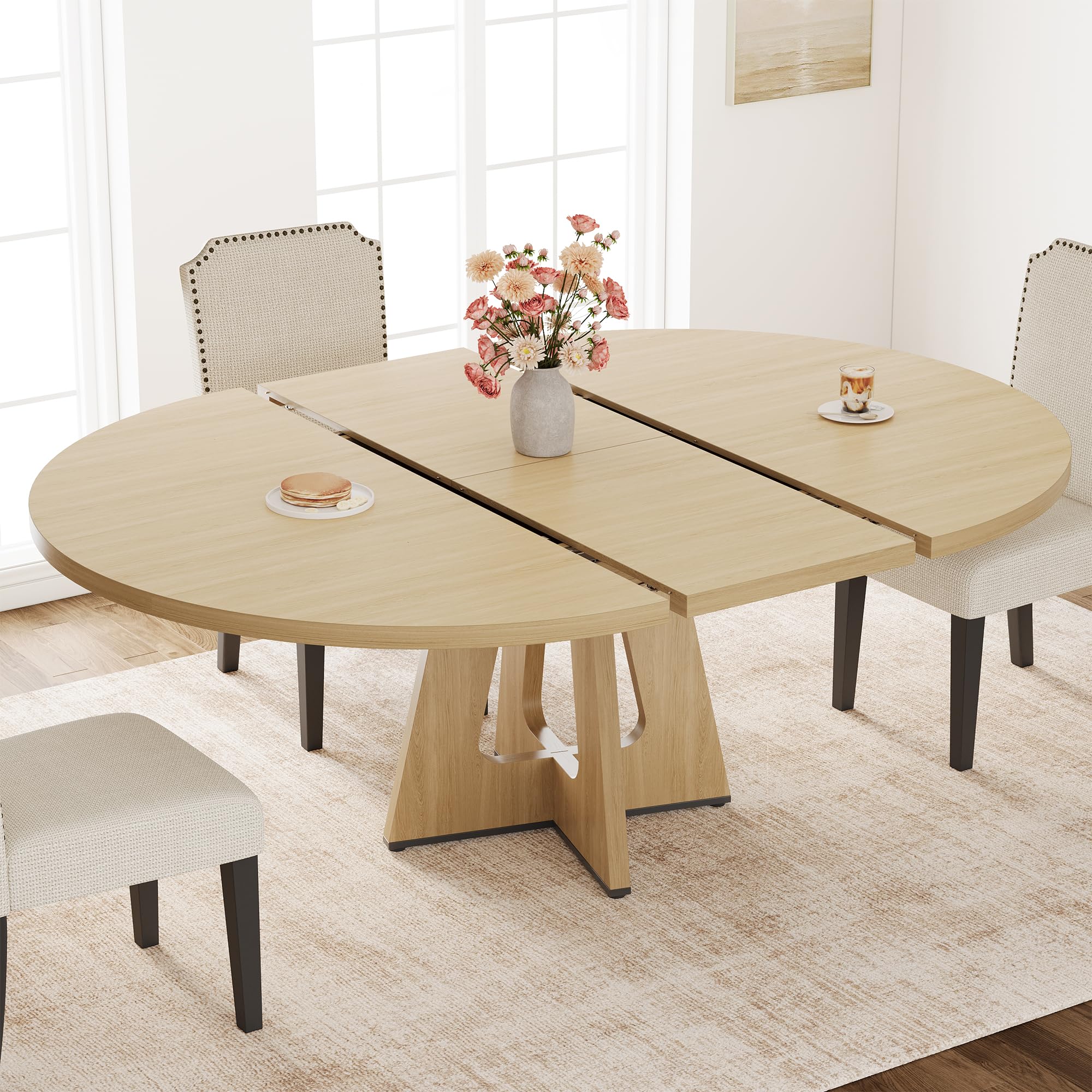 Photo 1 of Garvee 47"-63" Extendable Round Dining Table for 4-8 (TableOnly)NaturalWood