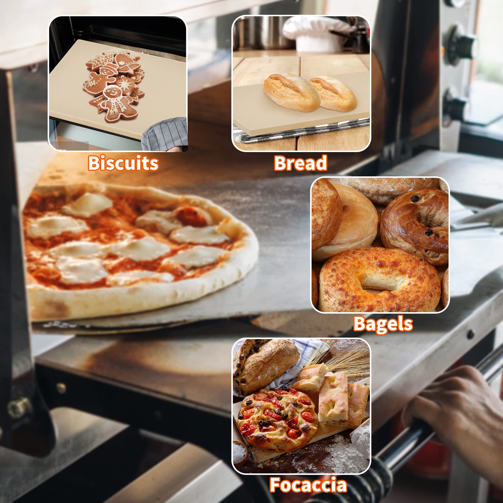 Mimiuo Pierre à Pizza avec Pelle, Kit Pierre Pizza Rectangulaire 38x30 cm et aluminium Pelle à Pizza 71,5cm- ensemble d'outils à pizza pour Four & gril à gaz et barbecue à charbon