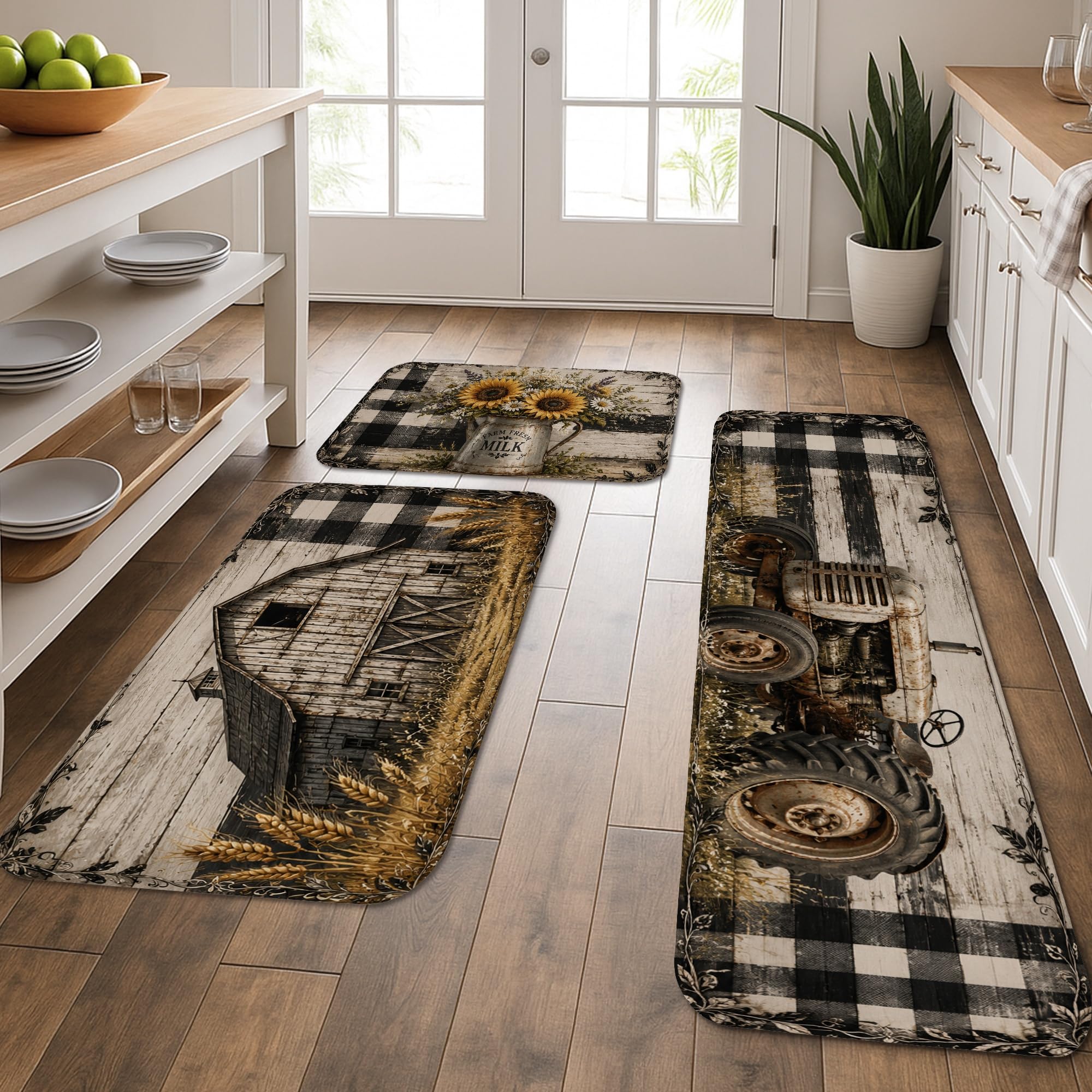 Tapis de cuisine rustique de sol, lot de 3 tapis tournesol confortable