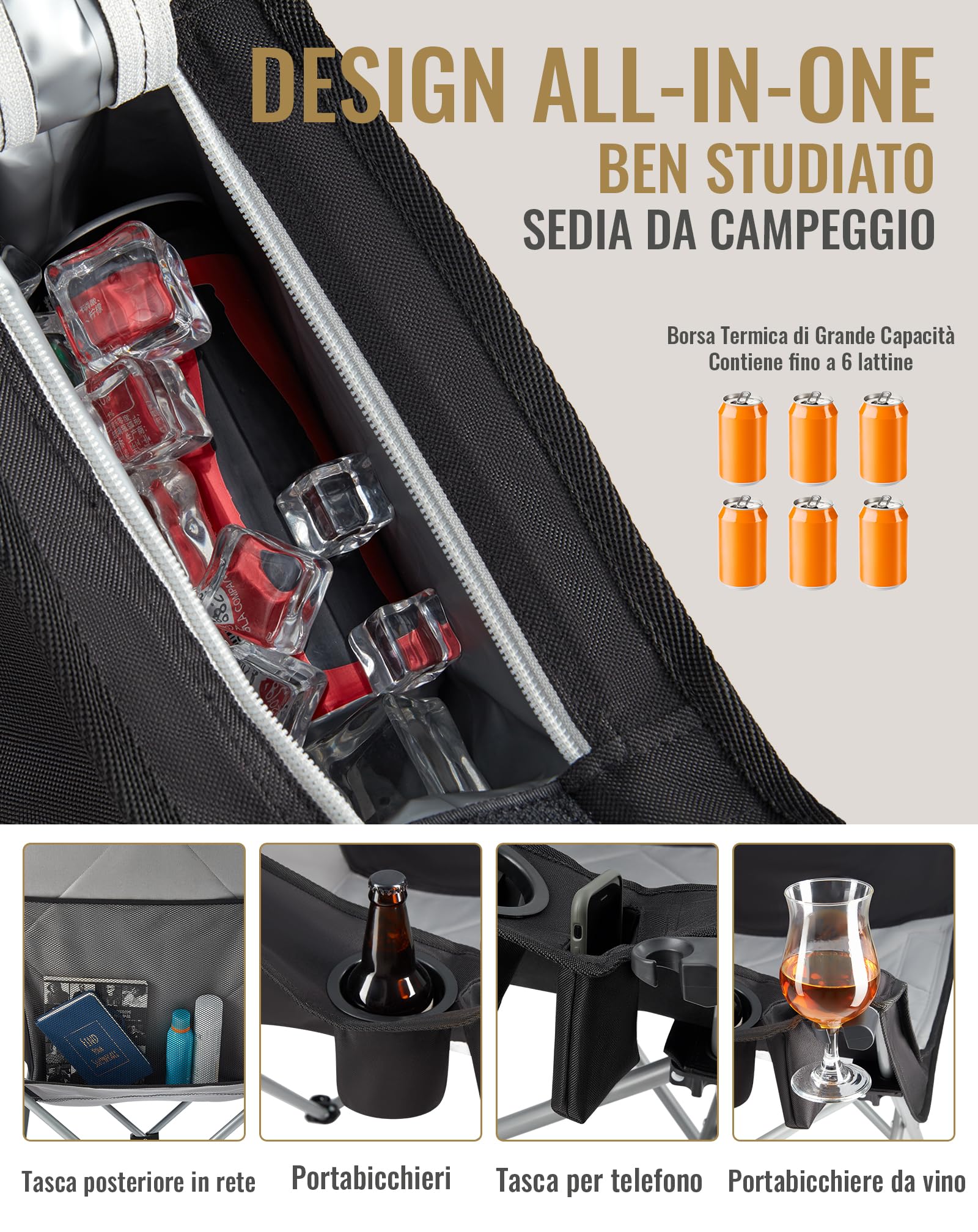 KingCamp Sedia da Campeggio Pieghevole per 2 Persone, Carico Max 300 kg, Imbottito Portatile Poltrona Sedie a 1 2 e 3 Posti da Campeggio per Adulto, Durevole Sedia Divano per Giardino Picnic Balcone