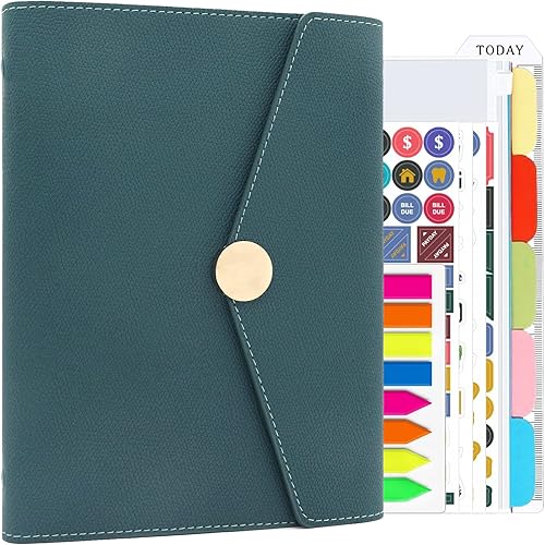 HXRTANGS Juego de carpetas de cuero sintético A5, organizador de diario de escritura recargable con recambios de papel, banderas de índice,