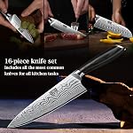 HOSHANHO 16-Piece Knife Set with Block, Ultra Sharp High Carbon Stainless Steel Knife Block Set, Chef Knives Set Professional Kitchen Knives Set with Sharpener and Pakkawood Handle