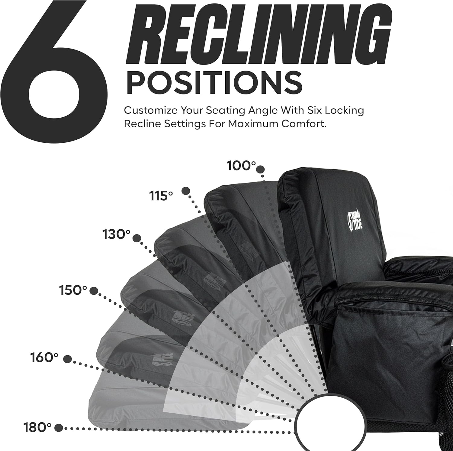 BRAWNTIDE Stadium Seat for Bleachers with Back Support - Wide Padded Reclining Bleacher Seat, Portable Folding Stadium Chair with Armrests, Hooks, Straps, Cup Holders & Pockets (Black, 21, 2 Pack)