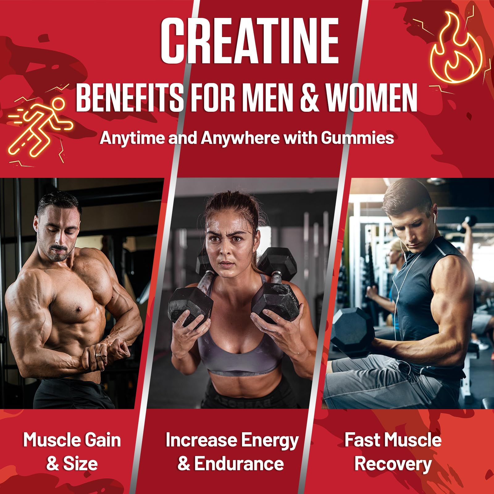 Joiavvy Créatine Monohydrate 5000 mg par Portion, Gummies pour Hommes et Femmes, avec Taurine, Vitamines B6 et B12, Végan, Goût Fruits Rouges