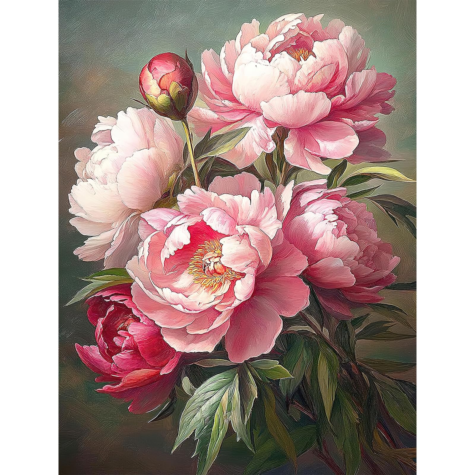 MISCER Peony Flowers Diamond Painting Kits for Adults, 5D Full Drill Round Gem Art Kit for Beginners, DIY Floral Garden Arts and Crafts for Home Wall Decoration, 30x40cm