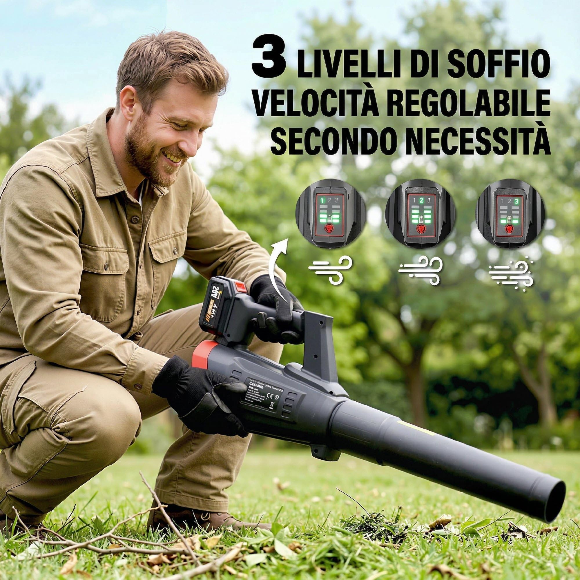 Outsunny Soffiatore a Batteria 18V Soffiatore Foglie con 2 Batteria 4Ah