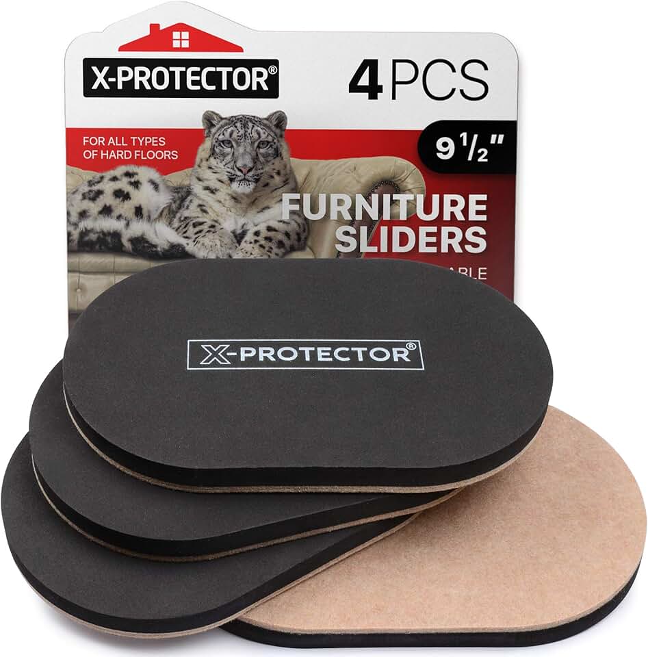 Felt Furniture Sliders Hardwood Floors X-PROTECTOR – 4 PCS 9 1/2 inch Furniture Sliders – Heavy Duty Felt Sliders Hard Surfaces – Move Your Furniture Easily &amp; Safely!