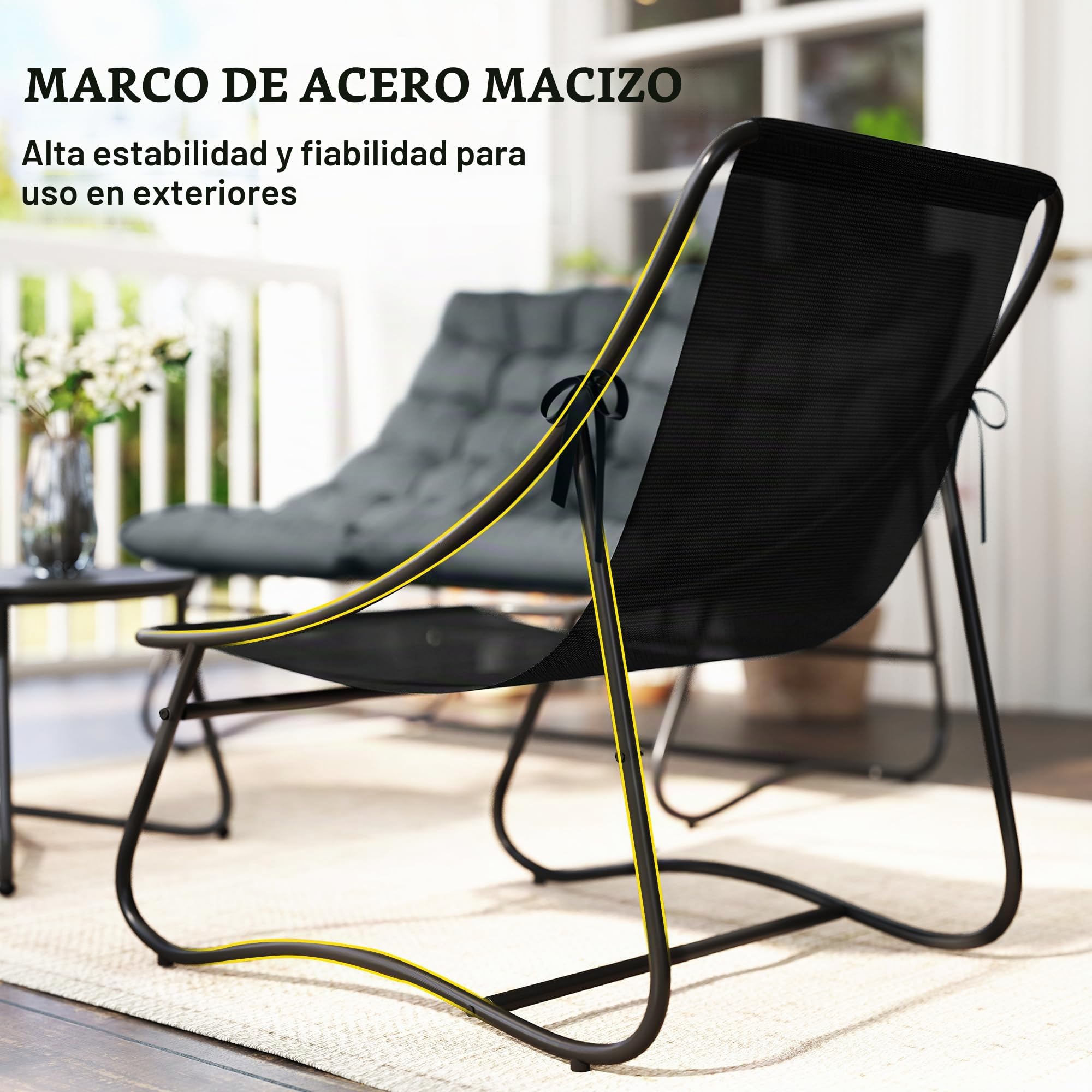 Outsunny - Salón de jardín, 4 piezas, con cojines gruesos, 8 cm, acero gris | Conjunto de muebles al aire libre, Textilene transpirable, mesa de café de vidrio templado, terraza balcón moderno