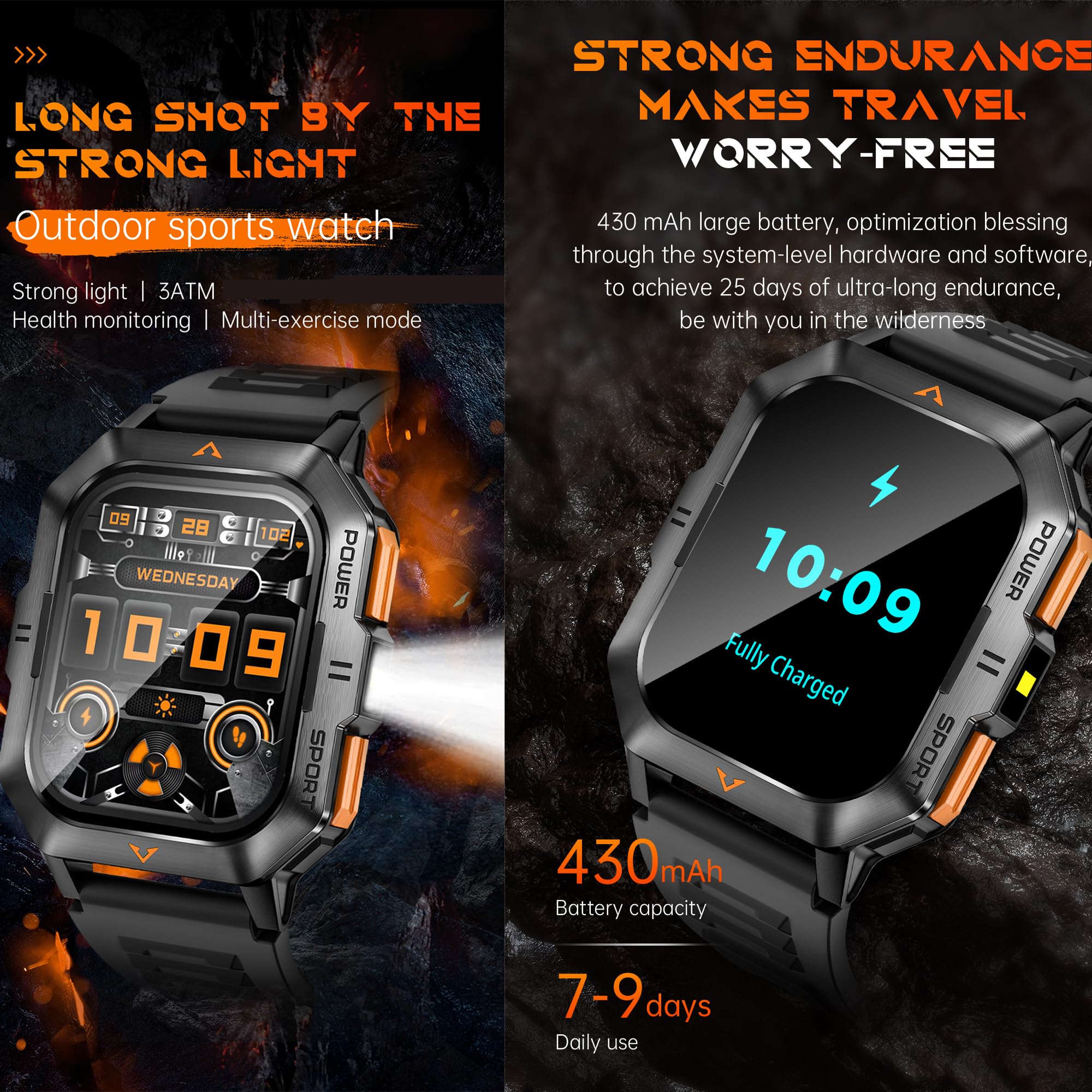 2,01" AMOLED Smartwatch Herren mit Telefonfunktion, 430mAh Batterie, Sportuhr mit Bluetooth Anrufe Fitnessuhr mit Schlafmonitor Schrittzähler, 5ATM Wasserdicht Smart Watch für iOS Android (Schwarz)
