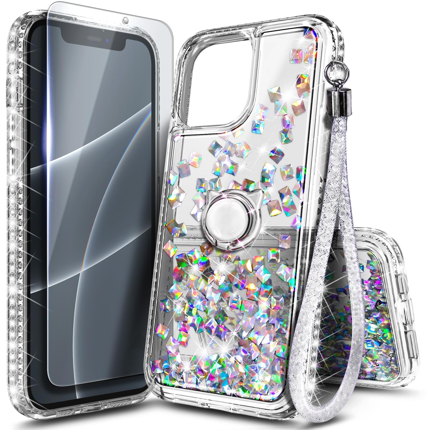 NGB Designed for iPhone 12 Pro Max Case, Cute Liquid Glitter, Crystal Gem