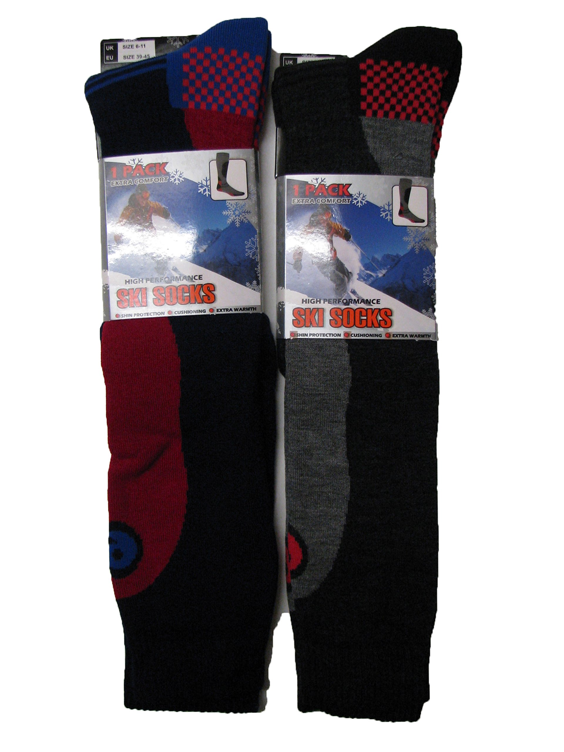 Mens High Performance Long Winter Thermal Ski Socks/UK 6-11 Eur 39-45 (2 PAIRS ASSOERTED)