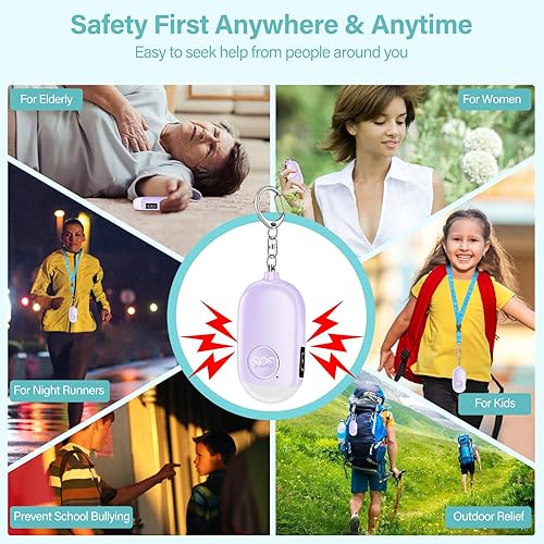 Miniatura 6 de Hion Alarma de seguridad personal para mujeres, recargable de 130 dB, llavero de alarma de autodefensa con linterna LED, seguridad sonora segura de