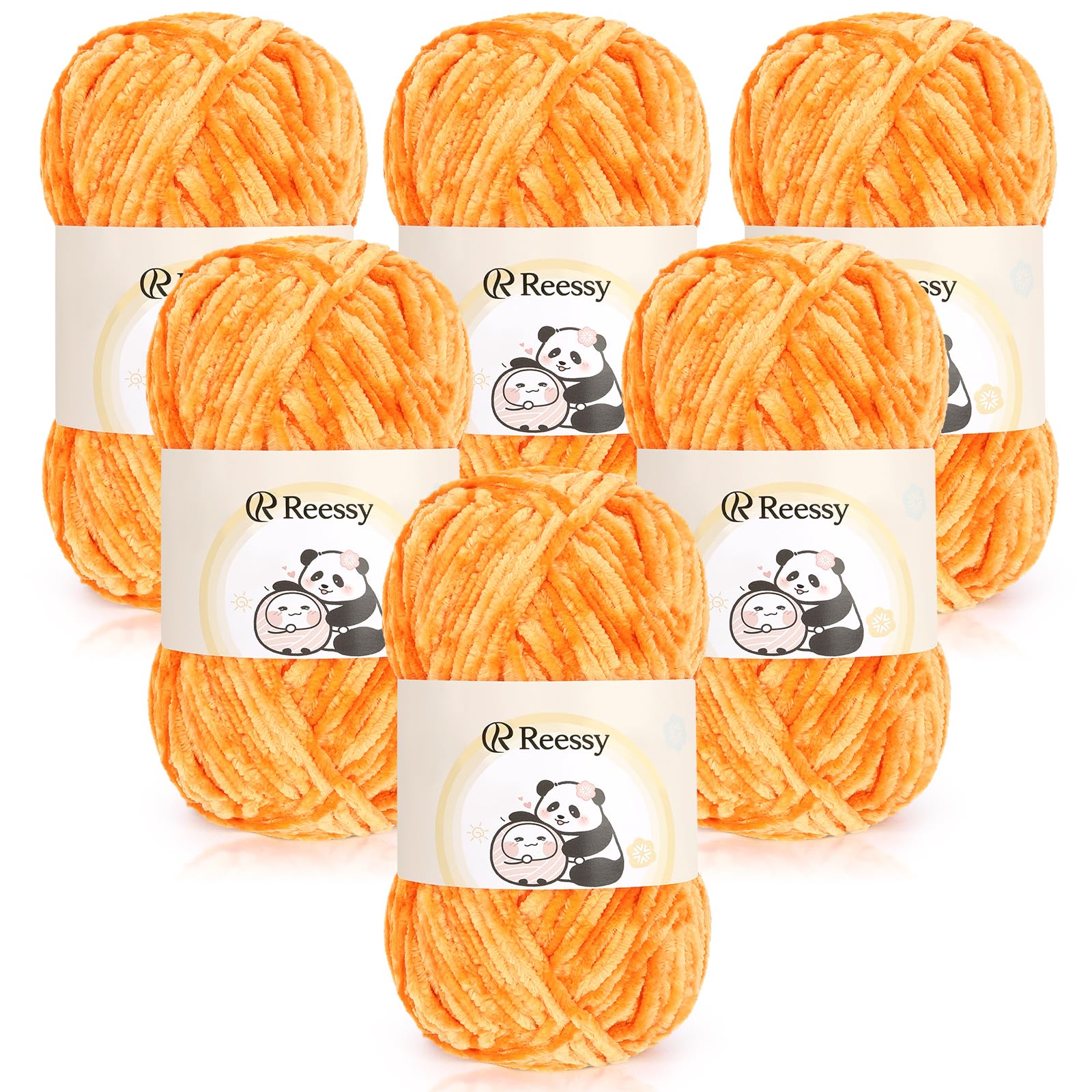 Reessy Chenille Yarn 600g(6×100g), Super Soft Fluffy Velvet Yarn Set, Thick Yarns Knitting Wool for Knitting and Crochet Amigurumi, Handbag, Blankets, DIY(Orange)