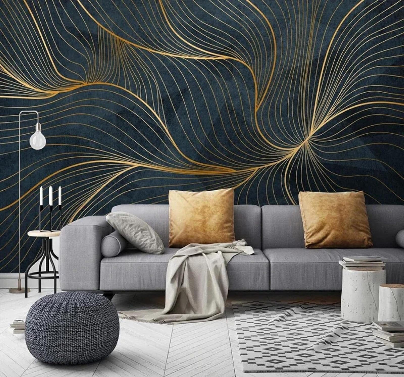 XLMING Luxury Gold Geometric Stripes Art 3D Wallpaper Luxury Home Dining Decor Paste Sofa Living Room The Wall for Bedroom Mural-250cm×170cm