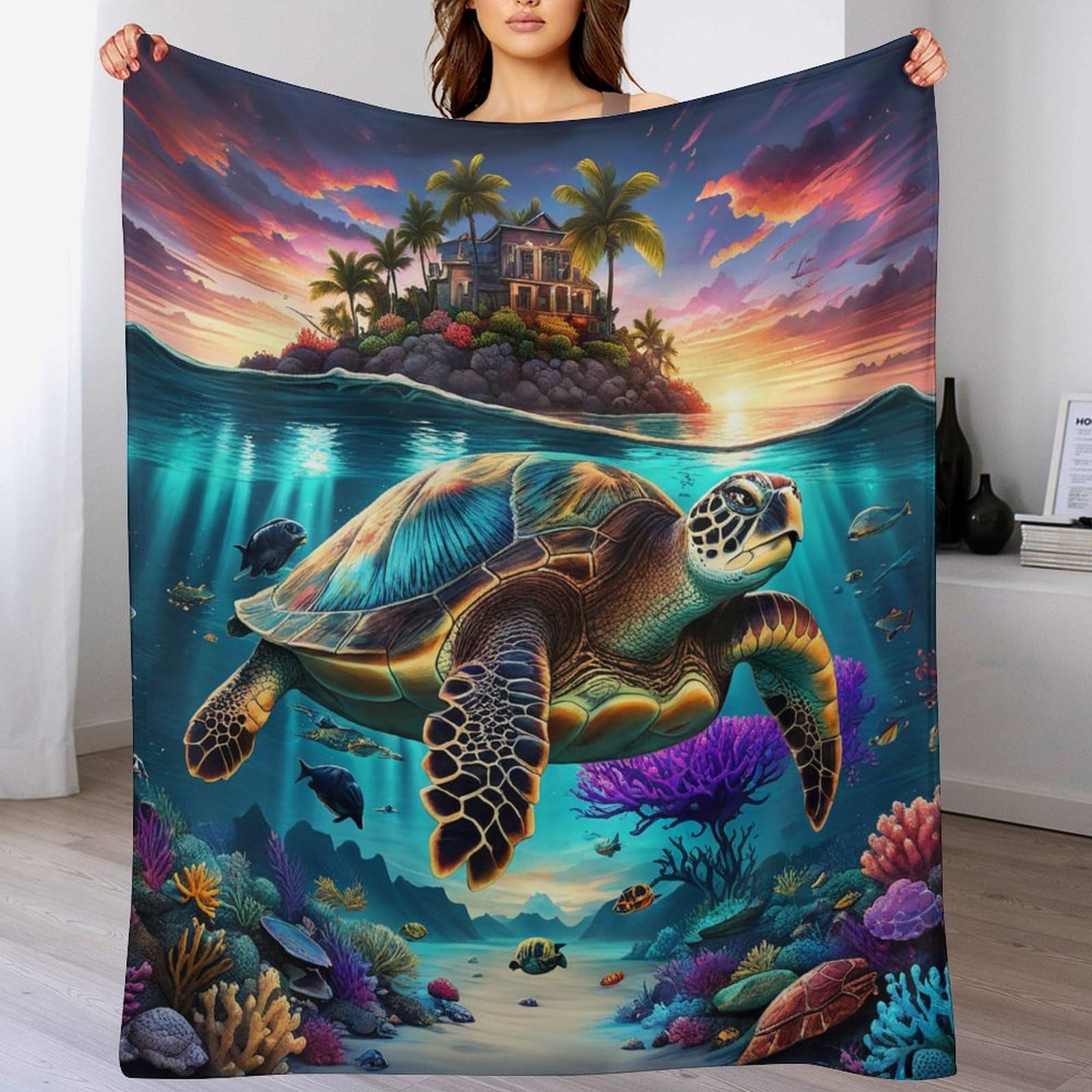 Plaid tortue de mer moelleux et chaud en flanelle premium