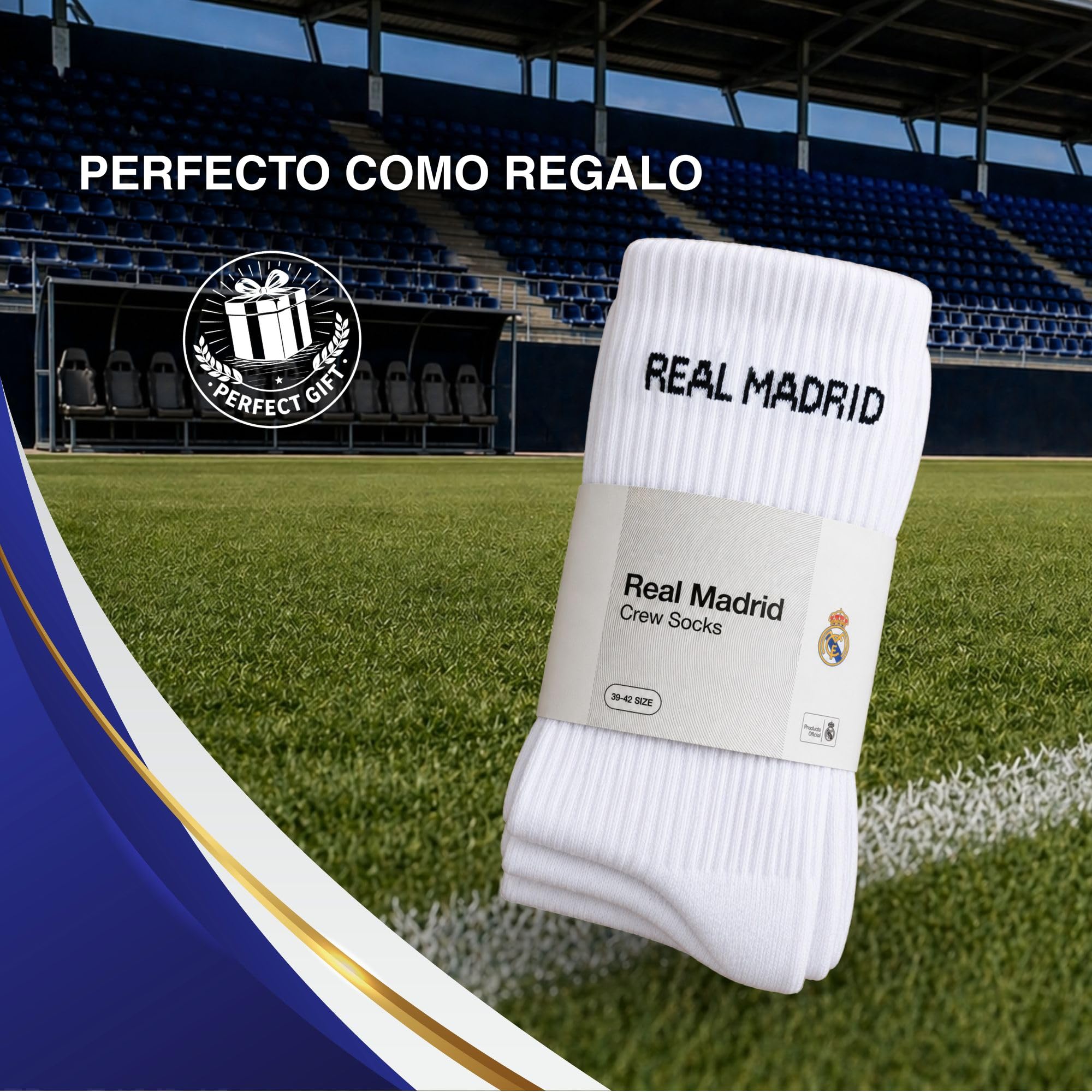 Real Madrid Calcetines Unisex Pack 7 – Producto Oficial con Licencia | Calcetines Deportivos de Algodón Mezcla | Pack Calcetines Hombre y Mujer con Logo Integrado