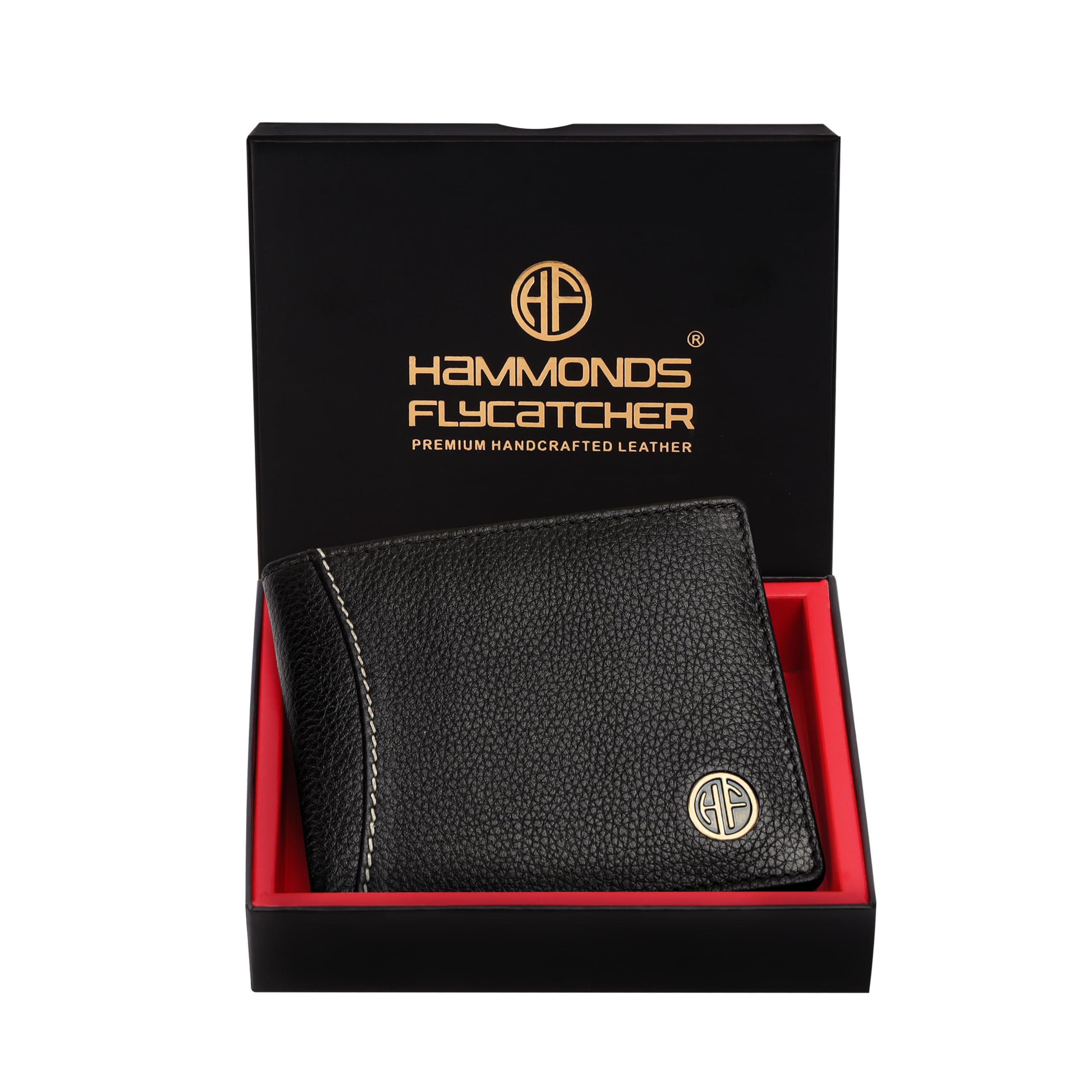 HAMMONDS FLYCATCHER Men Hammond's Leather Flycatcher Wallet: RFID Protected Bi-Fold Wallet, 6 Card Slots, 1 ID Slot, Coin Pocket & Hidden Pockets - Midnight Black