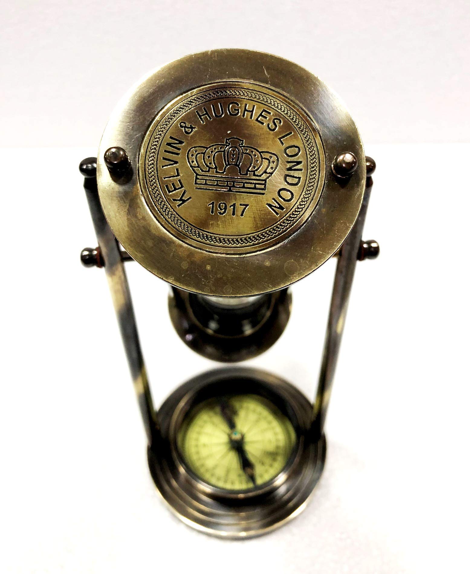 Nautical Collection Store Sablier rotatif blanc 22,9 cm en laiton massif antique avec boussole