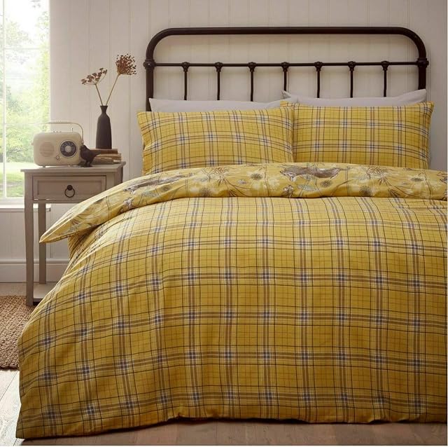 Portfolio Rabbit Meadow Duvet Cover Set Bedding, Polyester, Ochre Yellow, King