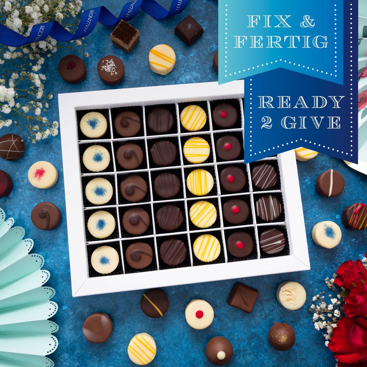 Hallingers Genuss Manufaktur Pralinen Geburtstagsgeschenk - ohne Alkohol, handmade aus Confiserie-Edelkakao in wertiger XXL-Geschenkbox "Happy Birthday", Geschenke für Frauen Männer