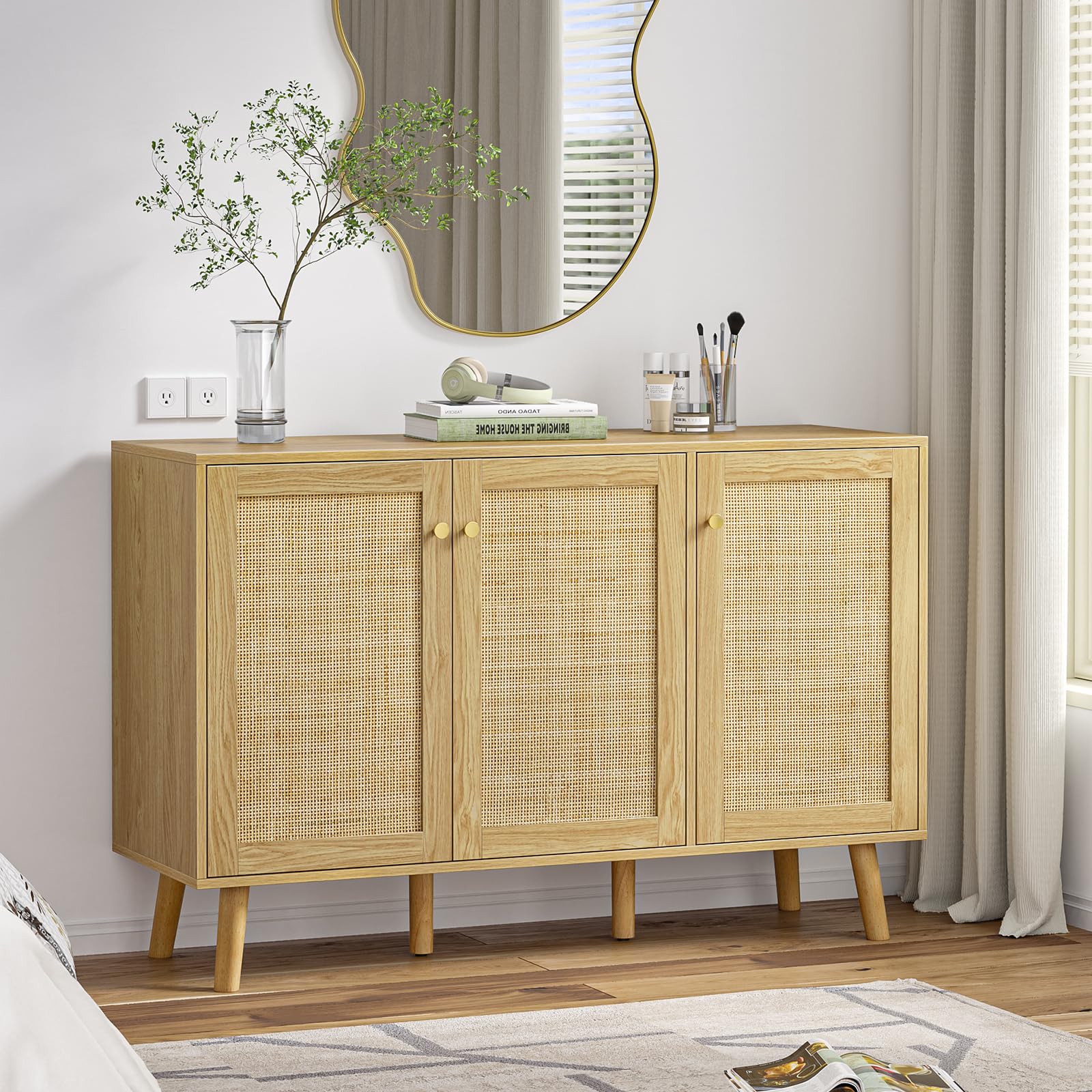 Aparador Buffet 3 Puertas Aparador para Salón Moderno con Estantes Ajustables, Armario de Almacenamiento para Comedor Entrada Mueble para TV 120x40x82 cm para Cocina, Entrada, Dormitorio