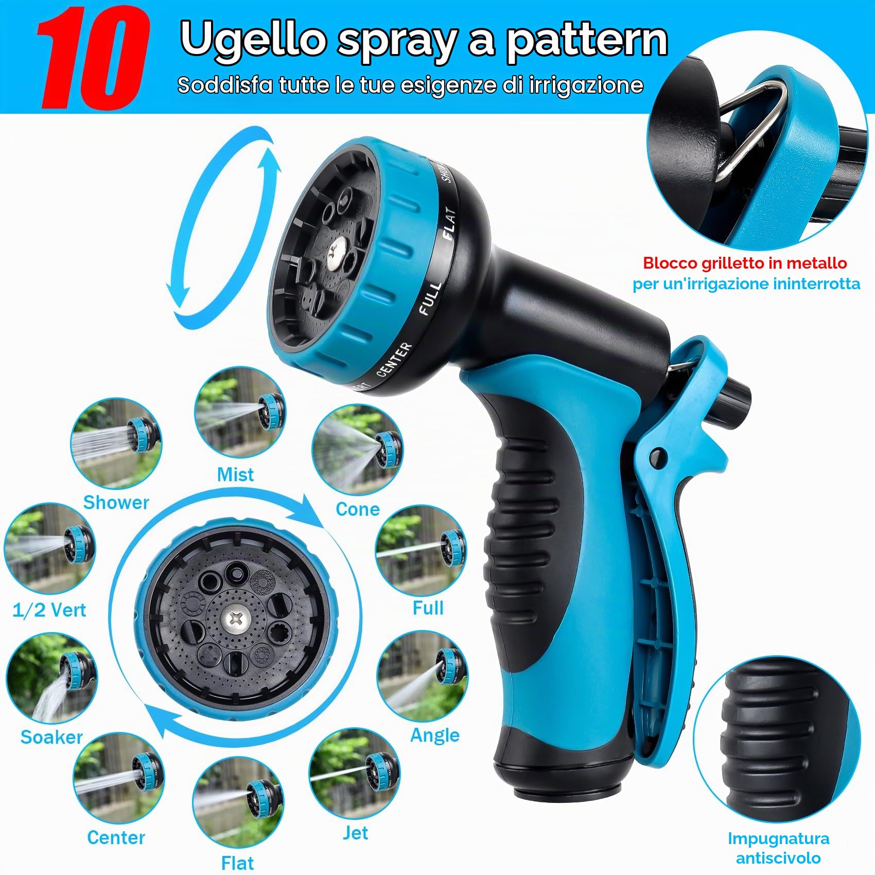 Tubo Acqua Giardino Estensibile 30m, Flessibile con Adattatori 1/2" e 3/4", Pistola Giardino Multifunzione, Canna Acqua per Irrigazione, Giardinaggio, Lavaggio Auto, Nero e Blu