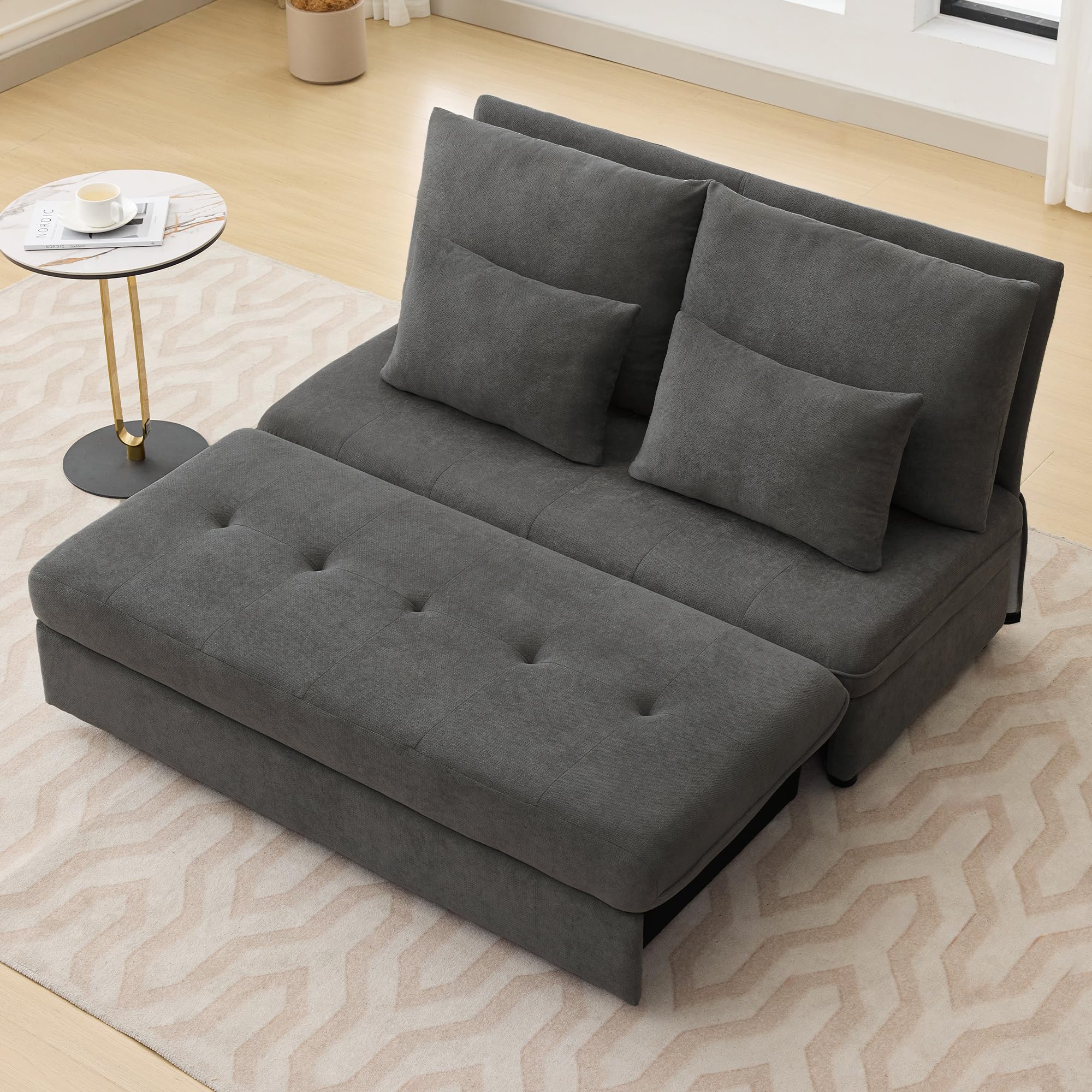 Doppelsofa, Polstersofa, klappbares Schlafsofa,Schlafsofa mit Schlaffunktion, Chenille-Stoff, Dicke Kissen, ausziehbare Aufbewahrungsbox. Geeignet für Wohnzimmer (Grau)