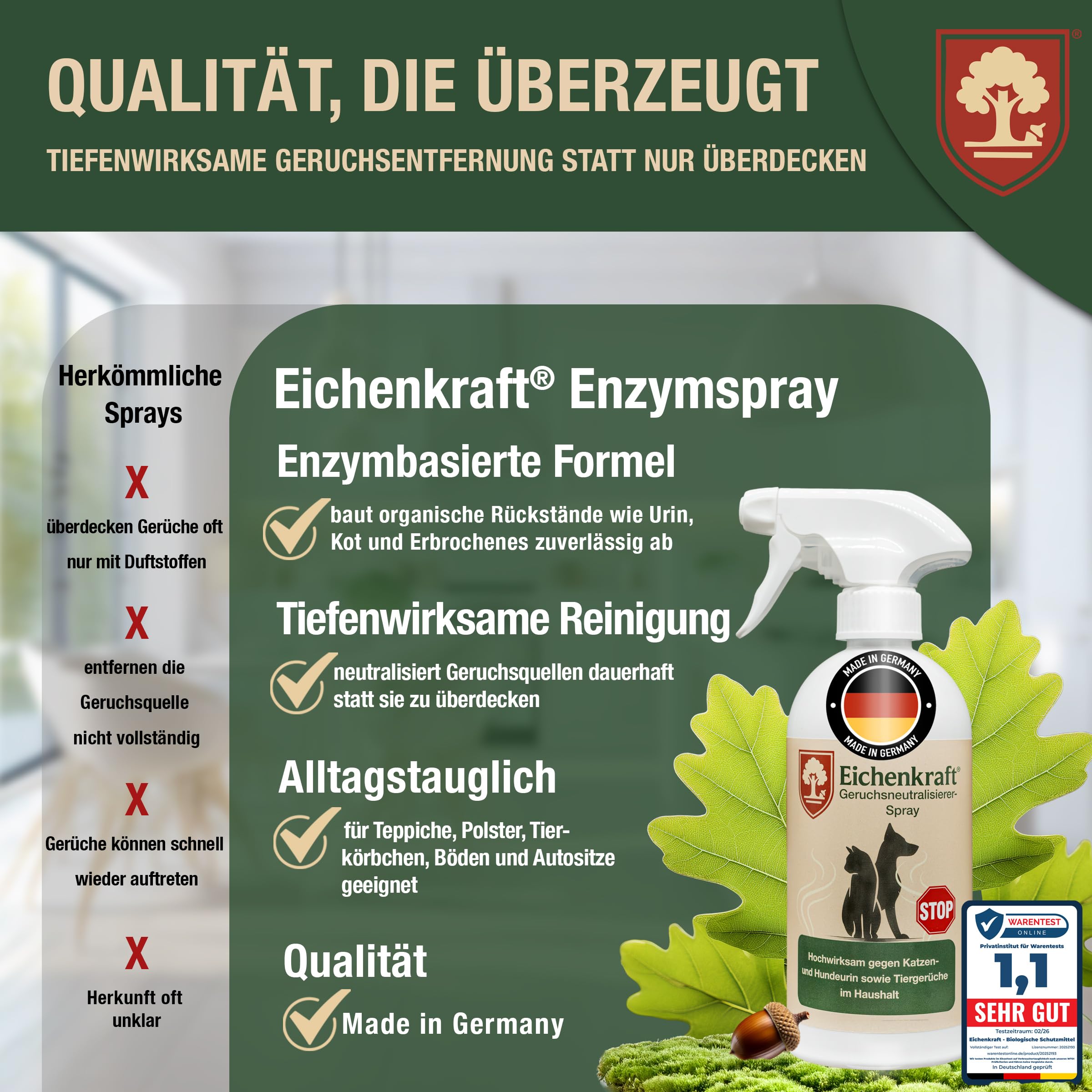 Enzymreiniger für Hunde- & Katzenurin – Geruchsentferner, Fleckenentferner & Textilerfrischer für Sofa, Teppich, Polster, Matratze, Hundebett, Katzenklo, Autositze & Tierhaushalt Reinigung - 500ml