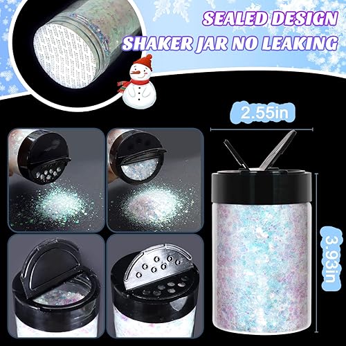 Miniatura 3 de Ceya Brillantina gruesa, 4.9 onzas  4.94oz de polvo de purpurina blanca iridiscente mezclada de resina fina, lentejuelas metálicas para uñas para