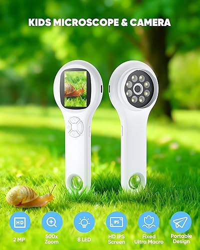 Miniatura 19 de Microscopio para niños - Mini microscopio digital de bolsillo para niños, lupa portátil USB 500X, zoom 4X, regalos de cumpleaños de Navidad