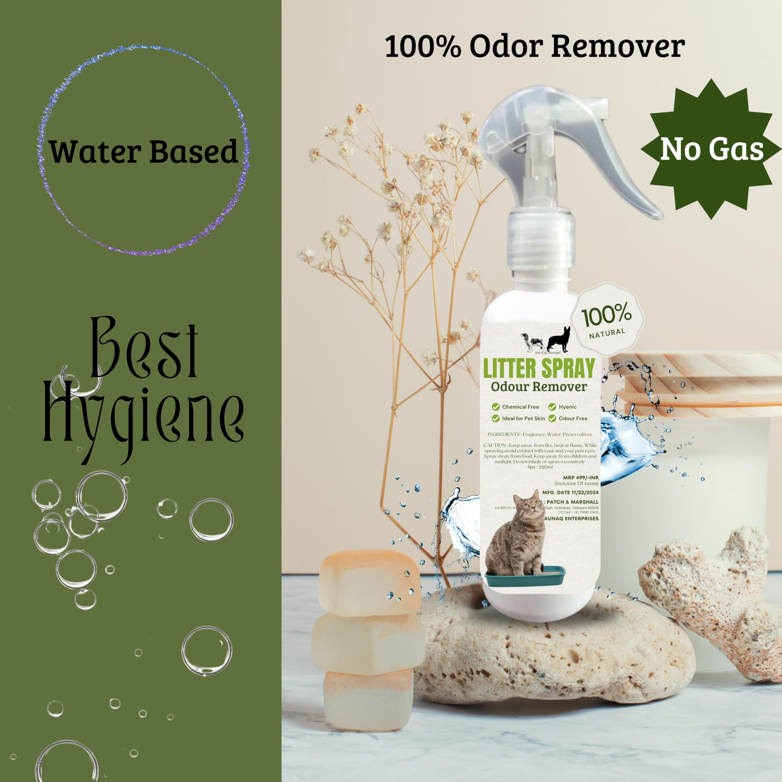 Patch & Marshall Cat Litter Spray, Odour Remover, Chemical Free, Hyenic, Ideal for Pet, Odour Free, 250ml 3