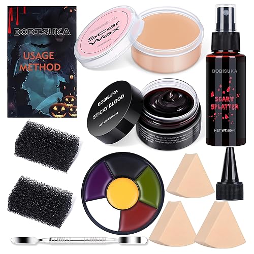 BOBISUKA Demonic Special Effects SFX - Kit de maquillaje de Halloween  5 colores de maquillaje de moretones paleta de pintura corporal + cera de