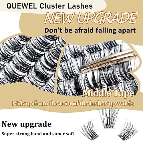 Miniatura 2 de QUEWEL - Pestañas en racimos individuales con tallo ancho, mix de 8 a 16mm de longitud, para hacer tú mismo en casa, suaves y resistentes con banda