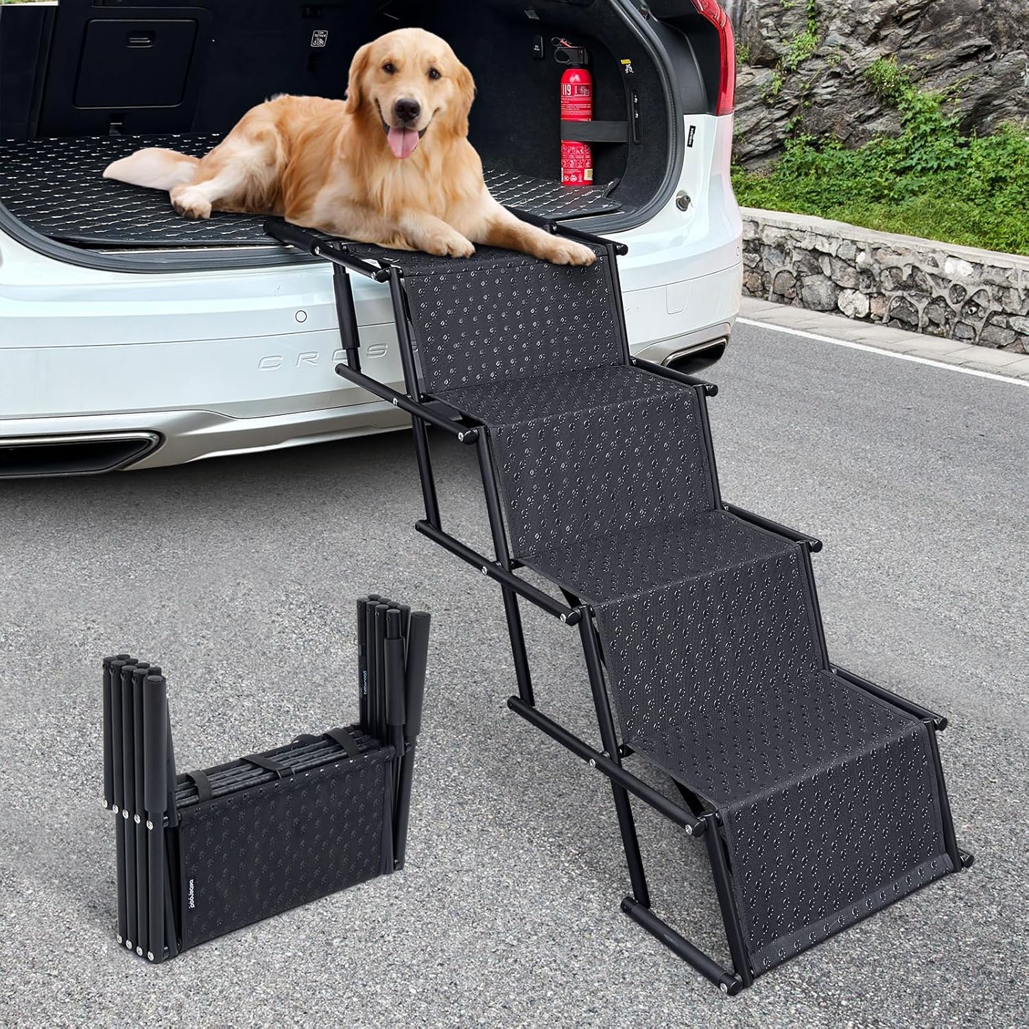 Rampa/Scala per Cani da Auto – Aiuta il Tuo Cane a Salire Senza Sforzo, Pieghevole e Antiscivolo, per Cani Grandi e Anziani fino a 80 kg, Facile da Trasportare