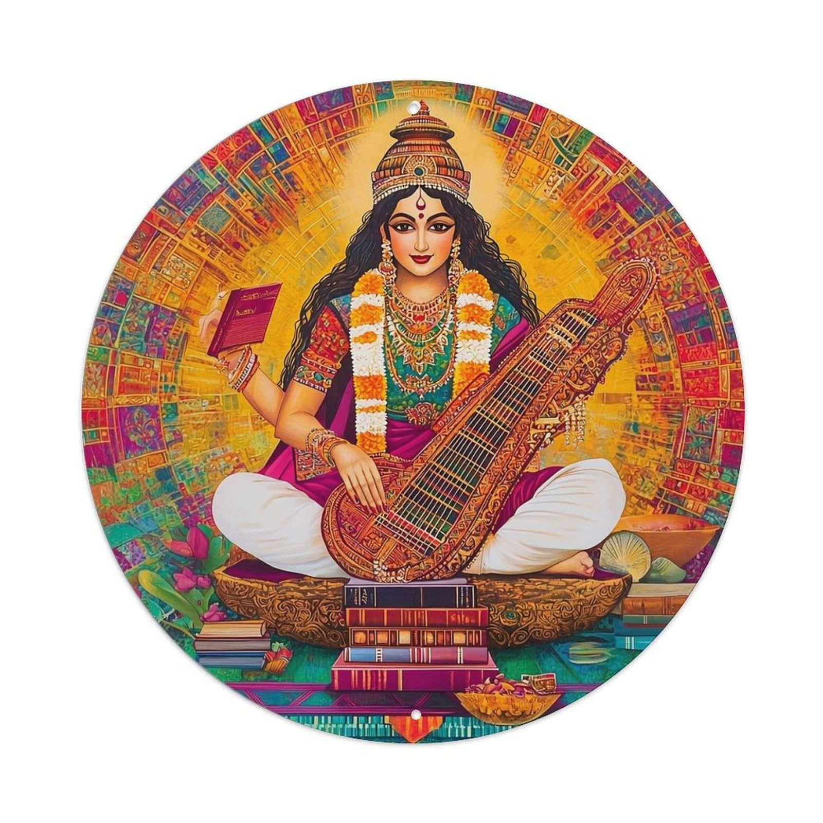 Jdyansheng Vintage Goddess Saraswati With Veena Books Tin Sign Metal Poster Metal Signs For Home Man Cave Bar Cafe Kitchen Laundry Room Wall Decorations 8X8 Inches