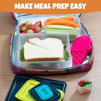 Bentology Snack Buddies - Mini Bento Snack Lunch Box w 4 Portion Control Meal Containers and Lids - BPA, PVC Free, Food Safe - On-the-Go lunchbox - Pink