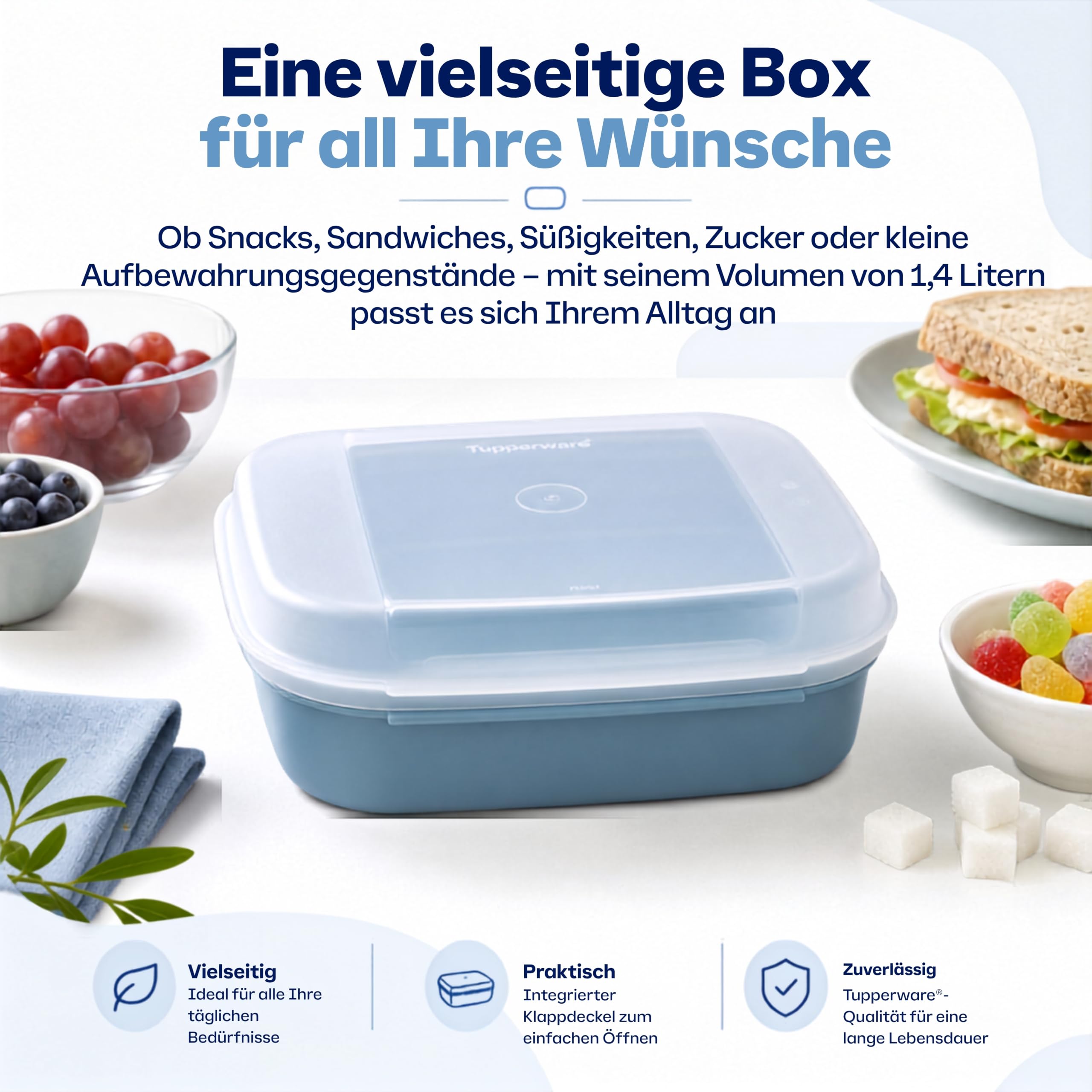 Tupperware Gourmande Snackbox 1,4 L 17,7x20,9x8,3 cm - Mit Klappdeckel