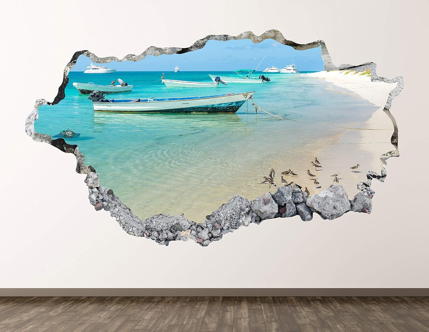 Los Roques Wall Decal Art Decor 3D Smashed Tourist Place National Park in Venezuela Sticker Poster Kids Room Mural Custom Gift BL2089 (30"W x 18"H)