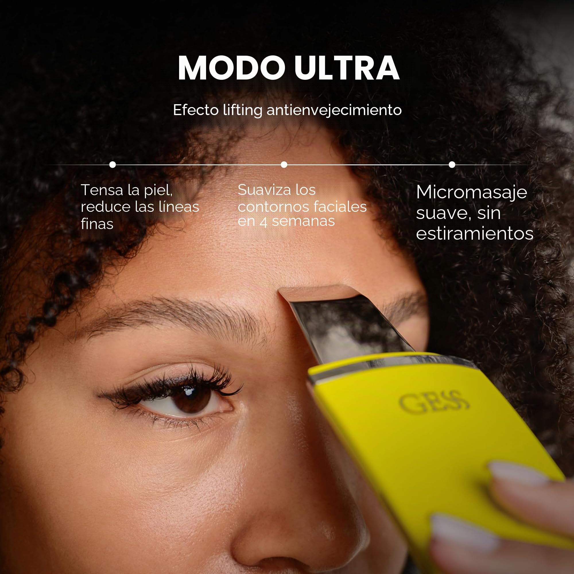 GESS Exotic - Original - Exfoliante ultrasónico para limpieza facial, 5 modos, limpiador de poros, exfoliante ultrasónico, antiedad, eliminador de puntos negros, estiramiento facial - amarillo