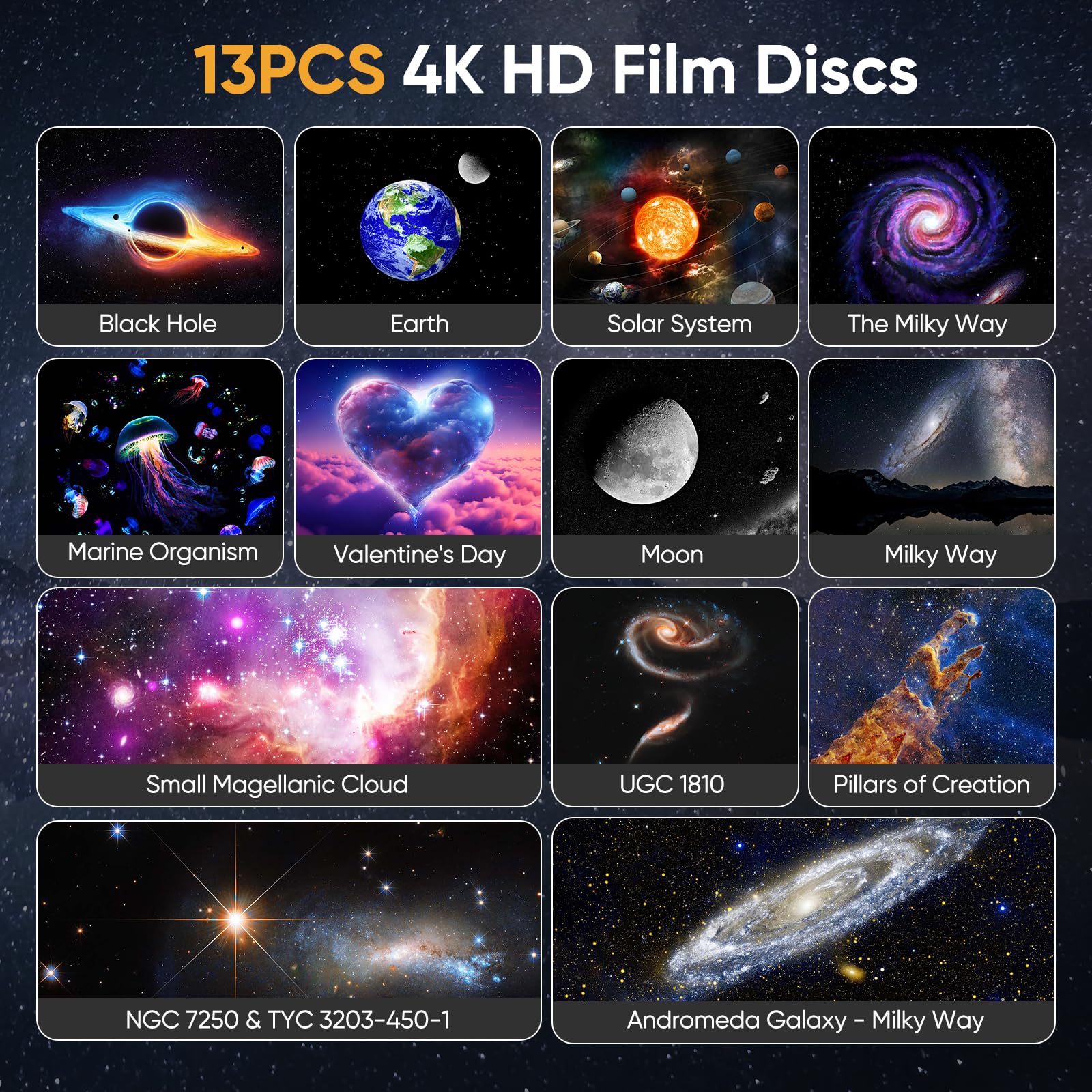 Sternenprojektor, 13-in-1-Projektor Galaxy 4K HD mit Timer, dynamischer Meteorit