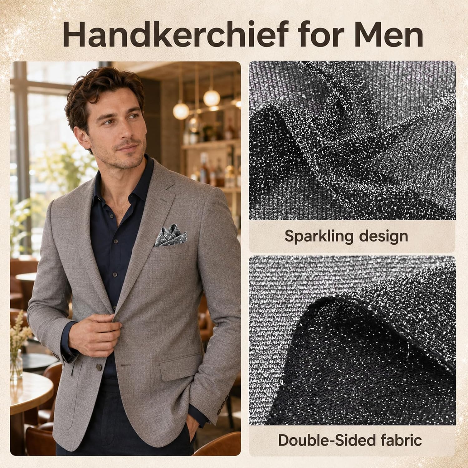 Glitter Pocket Squares for Men Solid Color Hankies for Prom Banquet