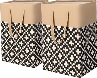 Tall Laundry Hamper Collapsible Laundry Basket with Extended Handles Dirty Clothes Basket Decorative Large Laundry Hamper Waterproof Laundry Bin for Bedroom, Bathroom, 2 Pack, 75L, Brown