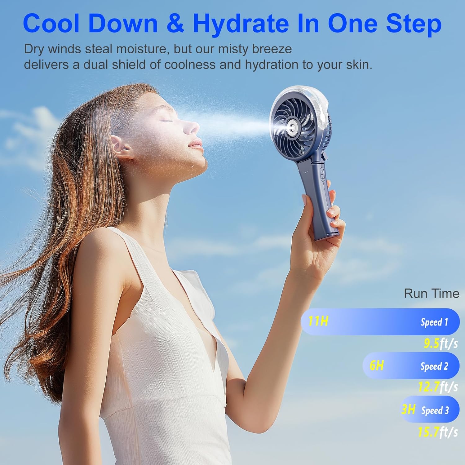 HandFan 2026 Upgraded Handheld Misting Fan, Two Button Easy Operation, Rechargeable Portable Mister Fan, Spray Water Mist Fans, Mini Electric Cooling Fans for Travel, Outdoors, Disney(Royal Blue) - Image 5