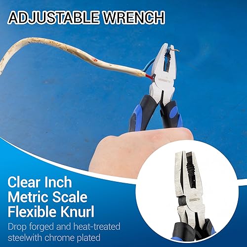 Miniatura 5 de Juego de alicates de 5 piezas para el mantenimiento del hogar para hombres, incluye junta de ranura, nariz larga, corte diagonal, llave ajustable y