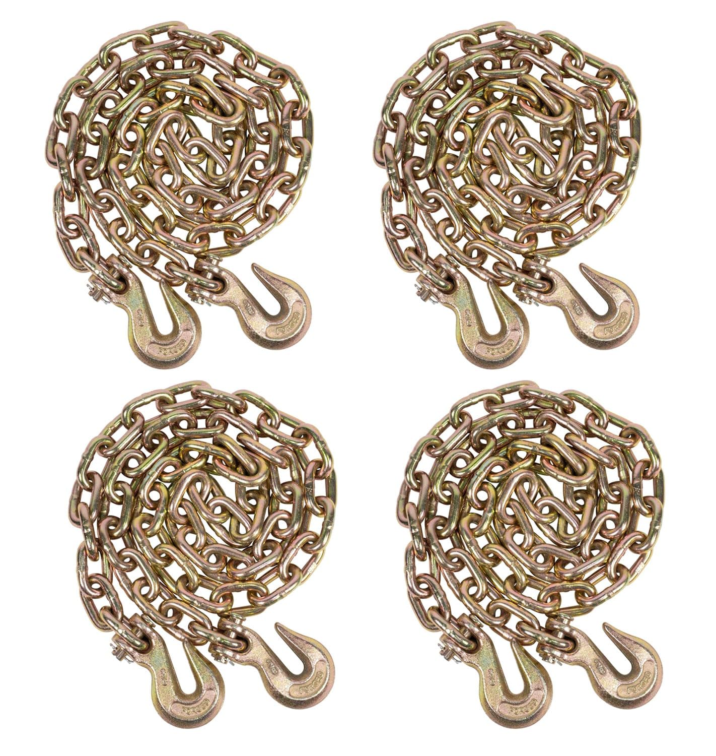 Mytee Products 4 Pack 3/8 Inch x 6 FT Grade 70 Binder Chain with Clevis Grab Hooks - G70 Transport Tow Chain - 6,600 Lbs Working Load Limit