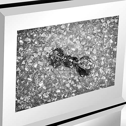 Miniatura 73 de SSLine Mesa auxiliar cuadrada con espejo con luces LED, mesita de noche con espejo, mesa auxiliar de espejo con acabado plateado para dormitorio,